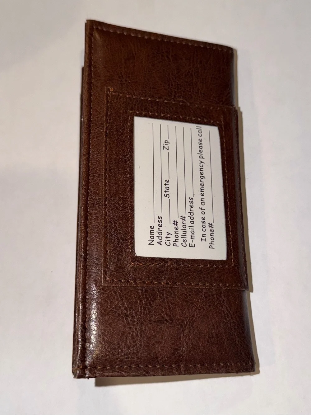 Brown Leather Checkbook Cover with Cross Embossing